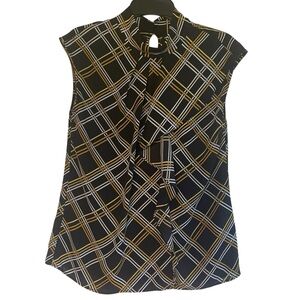 7th Avenue Design Studio NY & Co Sleeveless Blouse Women’s Med Ruffle Black Gold
